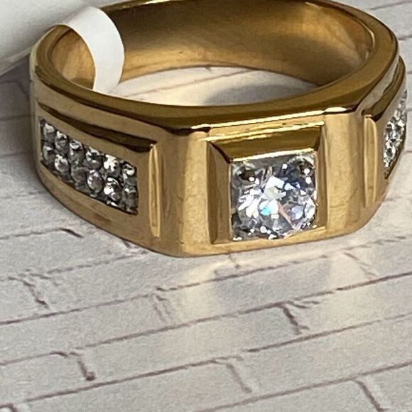 Men's Gold Crystal Encrusted Bling Ring size 11 - Picture 6 of 6